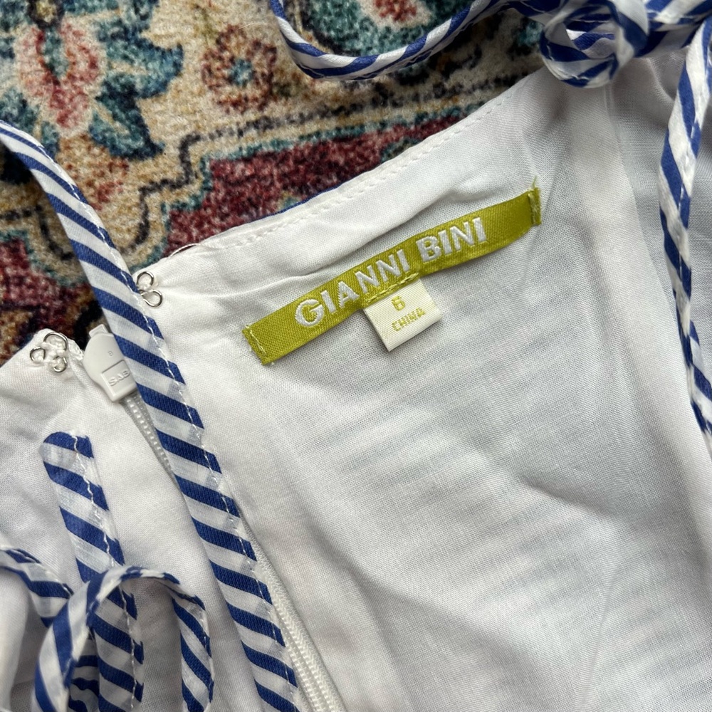 Gianni Bini Blue Ruffled Tiered striped bow strap Maxi Sundress, NWOT, size 6 - Picture 5 of 6
